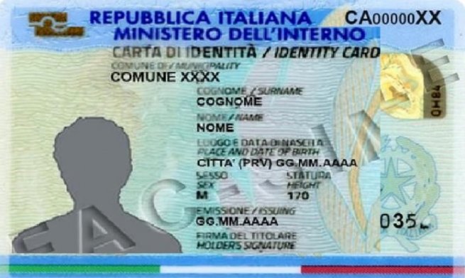 Immagine di esempio di una carta d'identità elettronica